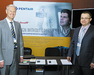 На стенде компании Pentair демонстрировалась продукция марки Schroff для инженерной инфраструктуры дата-центров: шкафы для монтажа оборудования 19 дюймов, компоненты системы изоляции коридоров, решения для интегрированного и независимого электрораспределения, жидкостного и воздушного охлаждения